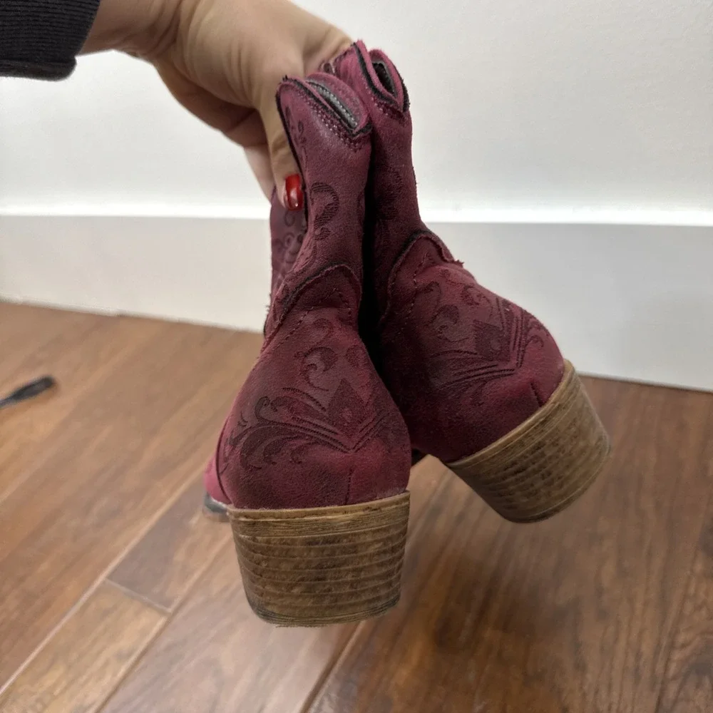 Roper Short Stuff Western Ankle Booties Women's 5 Boots Red Laser‎ Faux Leather
